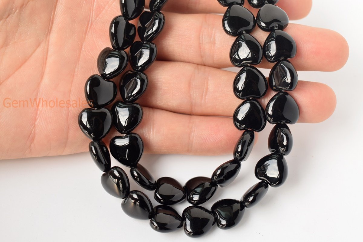 15.5" 12mm black Agate Heart beads Gemstone