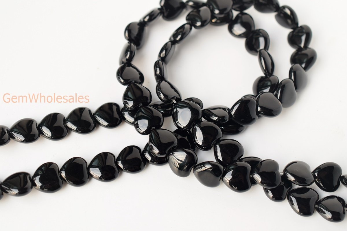 15.5" 12mm black Agate Heart beads Gemstone
