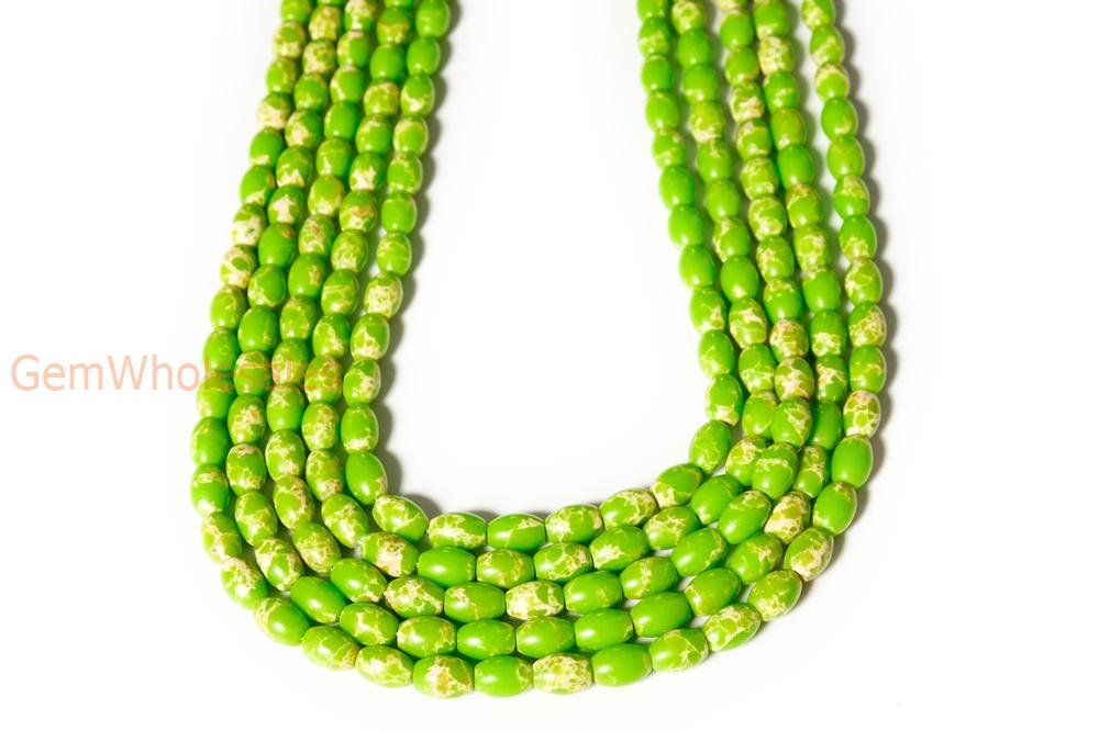 15.5" Apple green emperor jasper barrel beads 6x9mm,sea sediment rice beads,green Aqua Terra Jasper XY