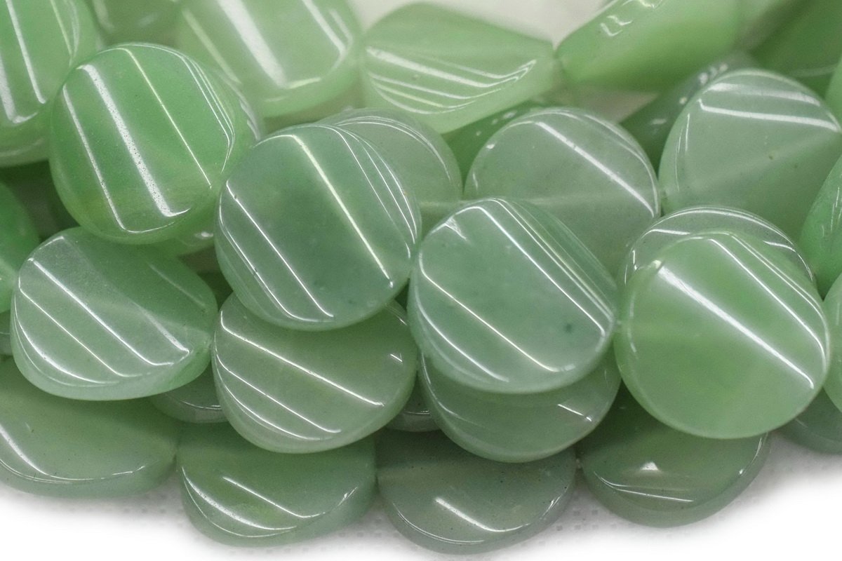 15.5" 16mm Natural Green aventurine twisted coin beads, wave coin,semi precious stone