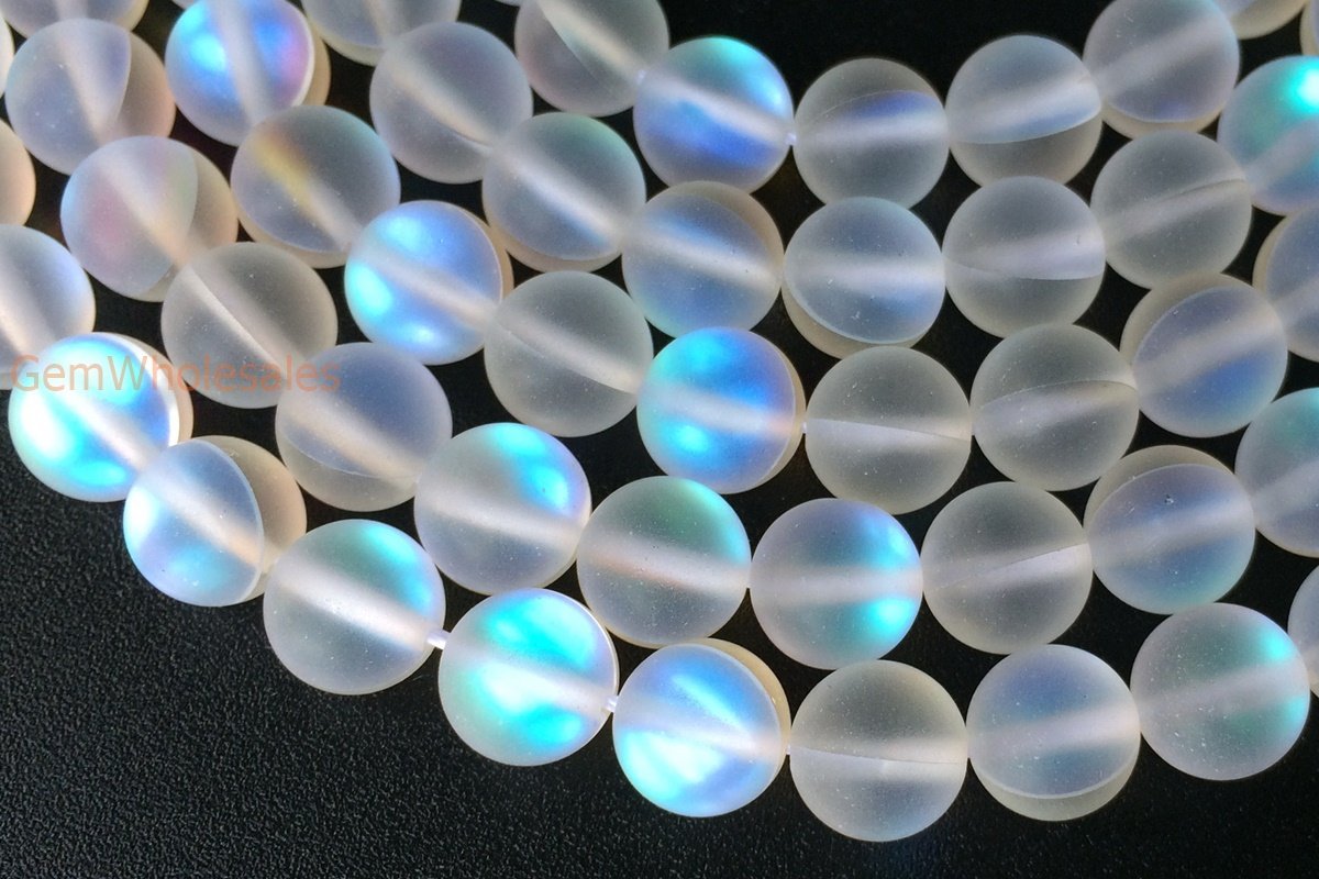 15.5" 6mm/8mm/10mm Rainbow Synthetic Moonstone round beads, matte finish mermaid glass