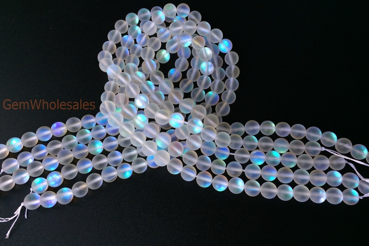 6mm/8mm/10mm Rainbow Synthetic Moonstone round beads – GemWholesales