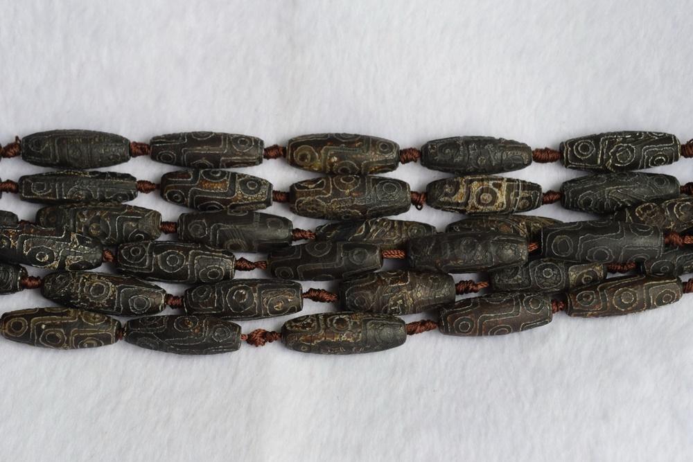 14" Antique Dark Brown Bulk tibetan Dzi 13~14x40mm barrel beads, dark Brown Dzi agate rice beads