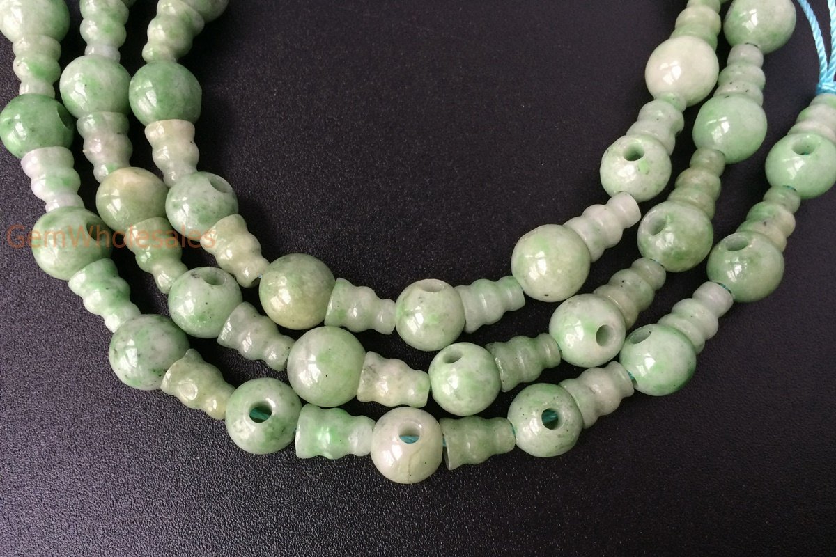 5 SETS 10mm Chinese Jade T hole beads set, Guru Mala Cones Beads