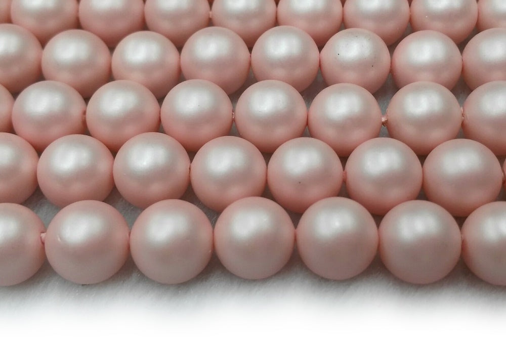 15.5" 8mm/10mm Silky Matte Shell pearl round beads light pink color, Silky Matte light pink shell pearl