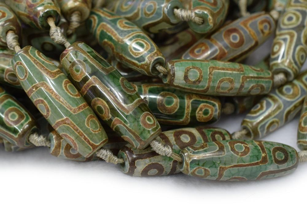 14" Antique green Bulk tibetan Dzi 13~14x40mm barrel beads, rice beads