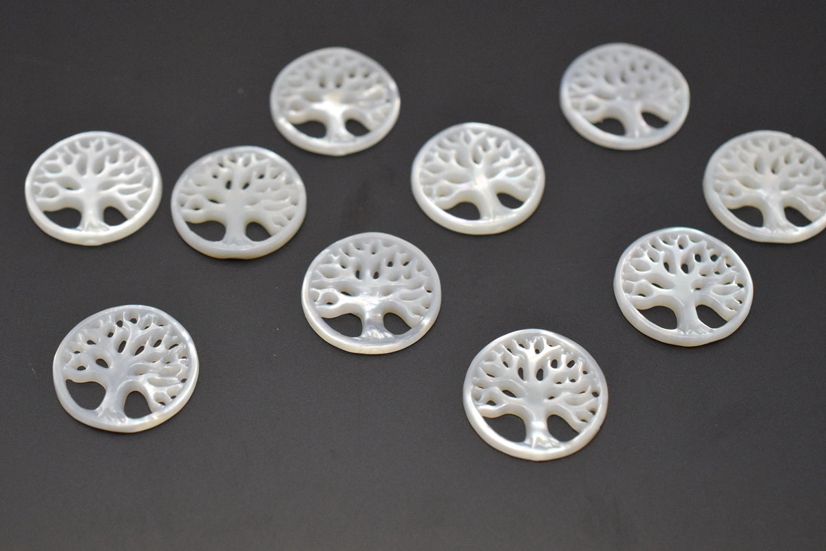 2PCS 17mm Natural white MOP tree of life, mother of pearl life
