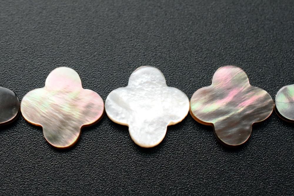 15.5" 6mm/8mm Black Mother Of Pearl/shell four leaf clover scallop/quatrefoil beads