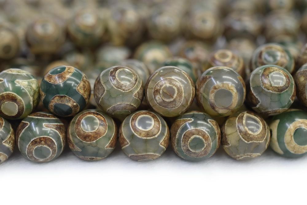 14" 8/10/12mm Antique Green color Bulk tibetan Dzi agate round beads Eye
