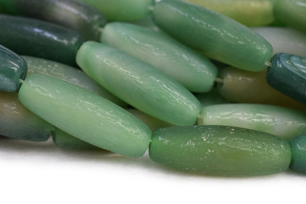8PC 14x40mm matte/frosted green Agate rice beads Gemstone
