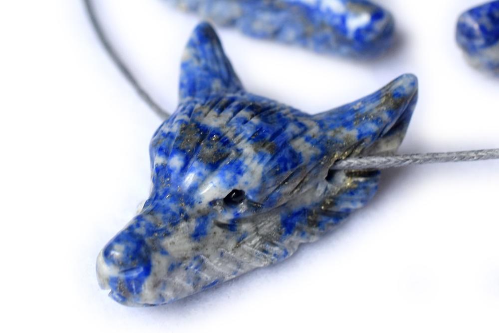 AAA 30x40mm Natural lapis lazuli carving wolf head gemstone pendant