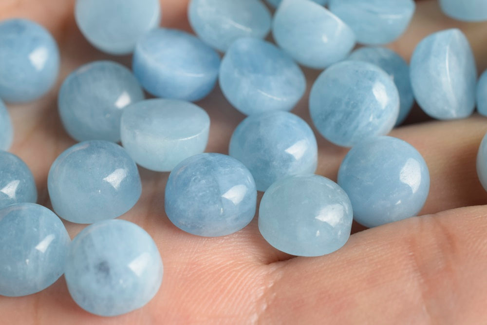 10mm AA Genuine Natural Aquamarine round cabochon beads
