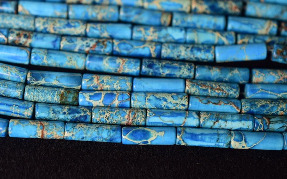 15.5" 4x13mm greenish blue emperor jasper round tube beads