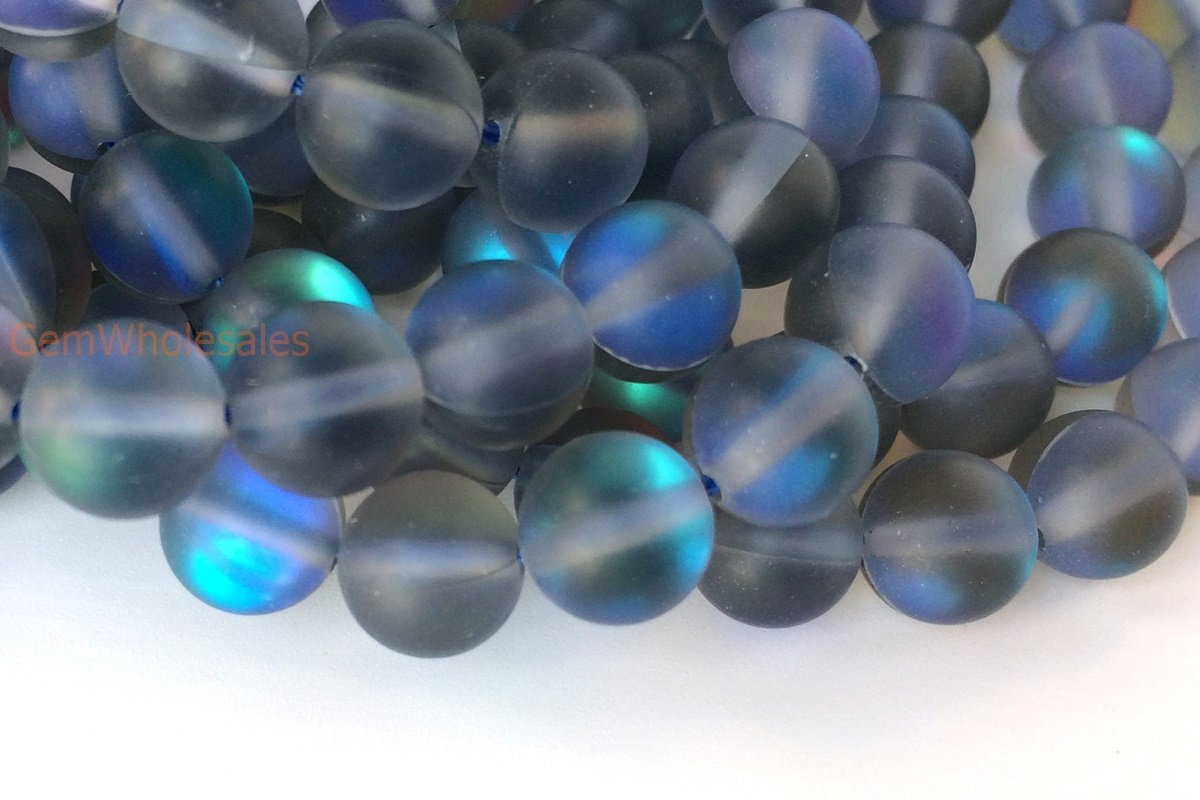 15.5" 8mm matte Rainbow grey Synthetic labradorite round beads