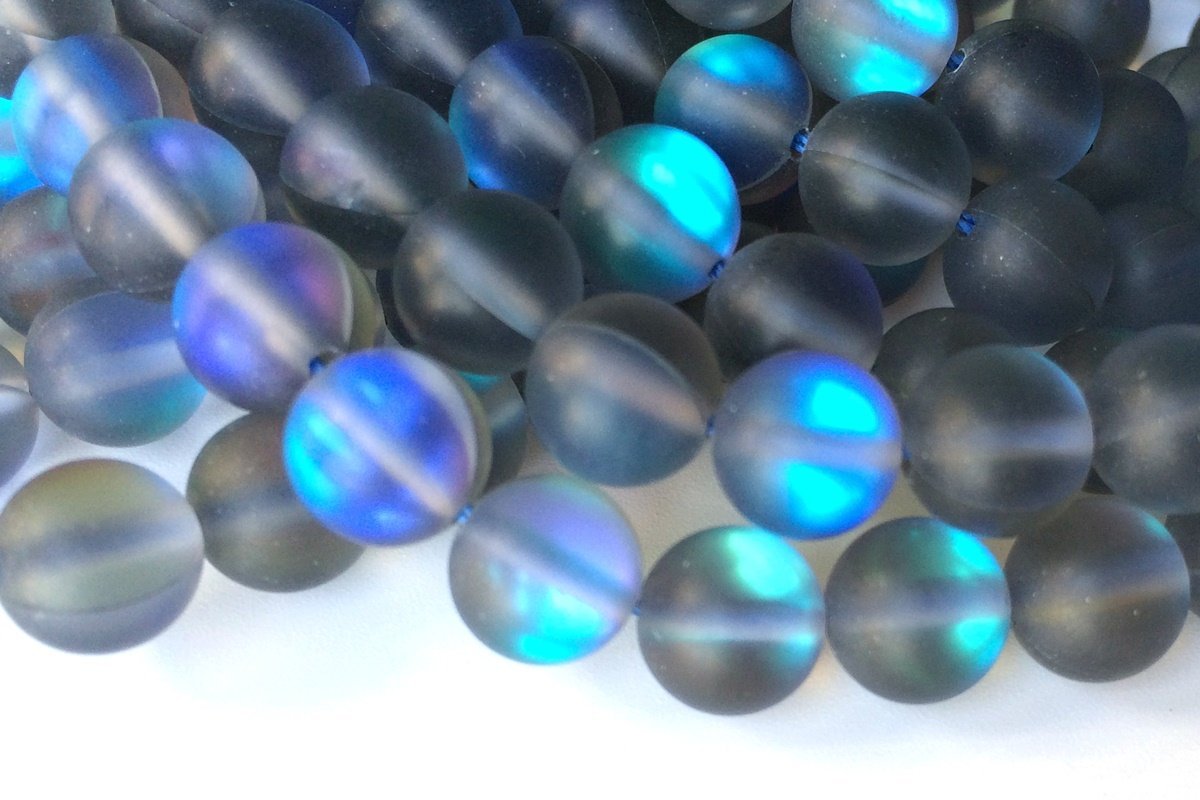 15.5" 8mm matte Rainbow grey Synthetic labradorite round beads