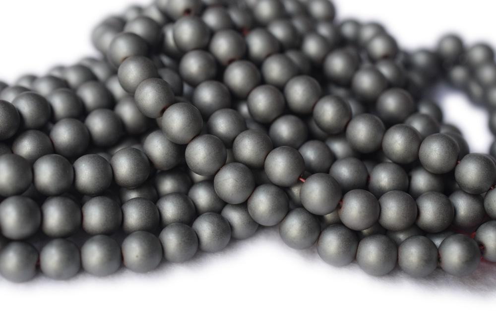 15.5" 4/6mm Matte/frosted Hematite stone round beads, grey beads