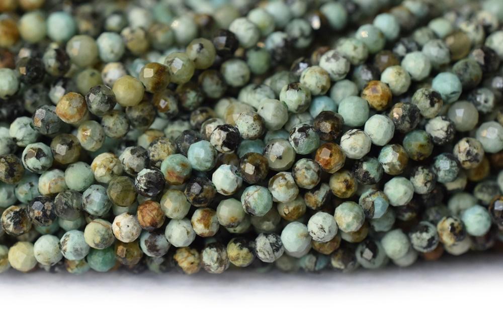 15.5" 2mm Natural African turquoise round micro faceted beads