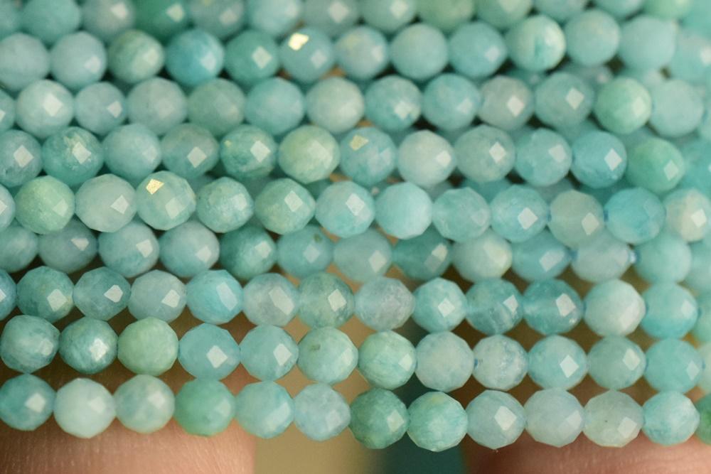 15.5" AA Natural amazonite 3mm round micro faceted semi precious stone beads