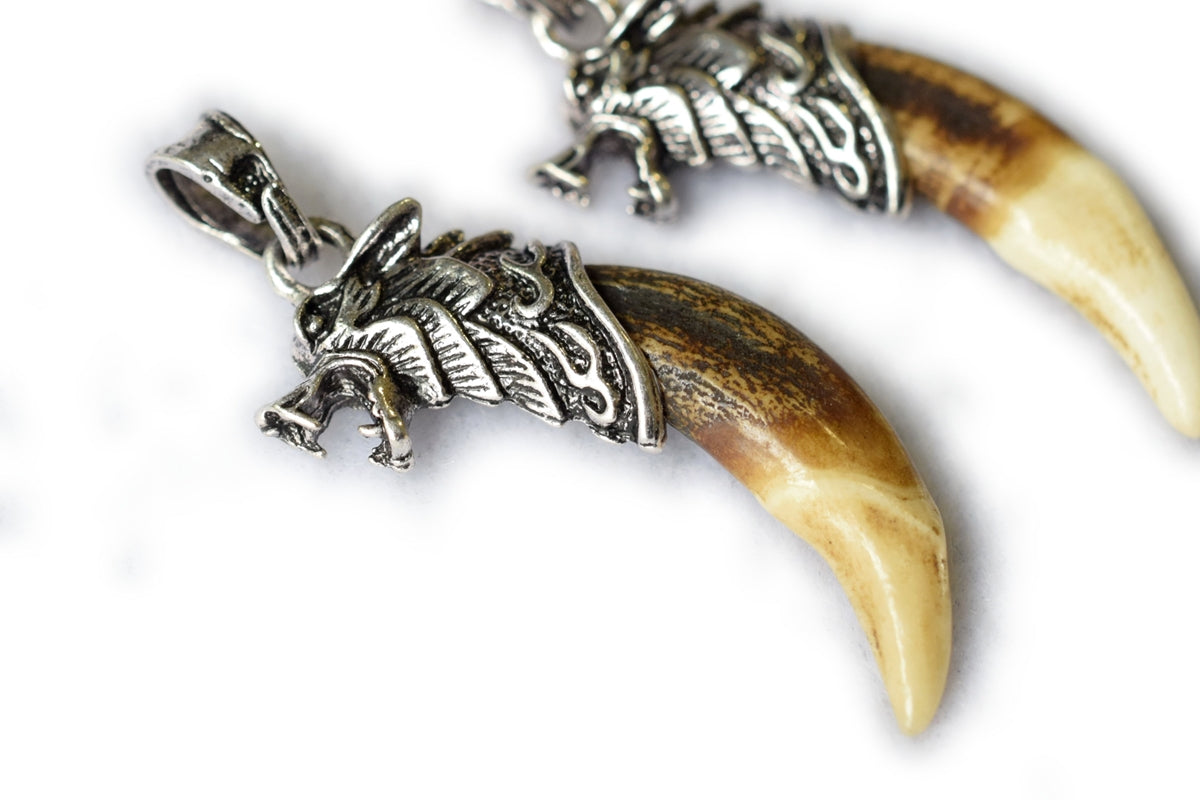 1PC 40mm yellow wolf tooth alloy metal wolf head pendant