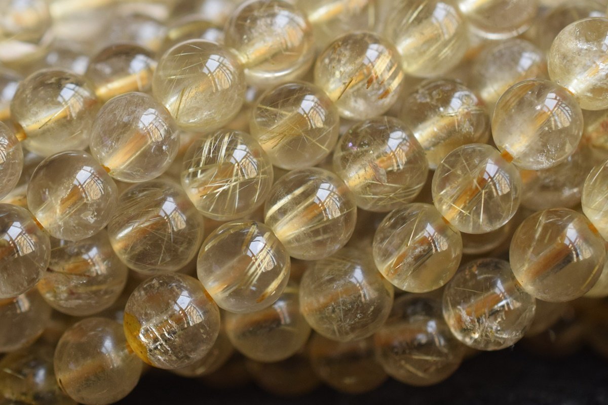 15.5" 6mm A Natural golden hair rutilated quartz round crystal beads