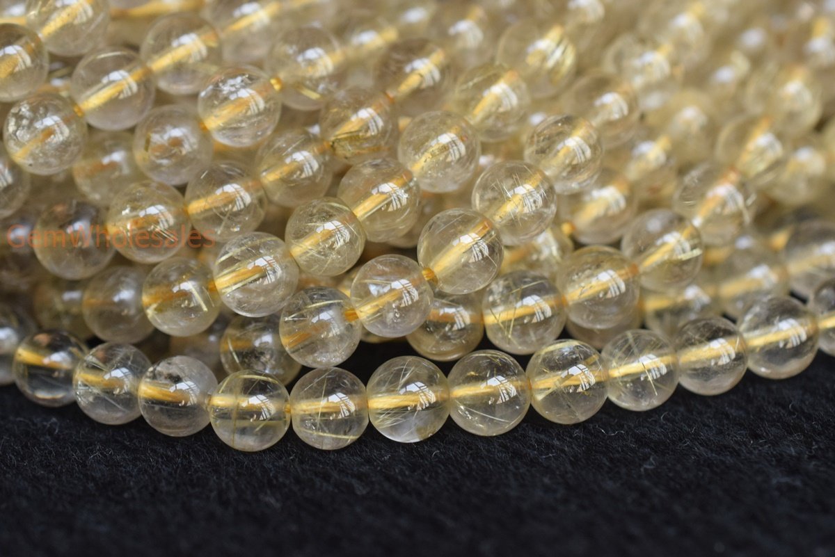 15.5" 6mm A Natural golden hair rutilated quartz round crystal beads