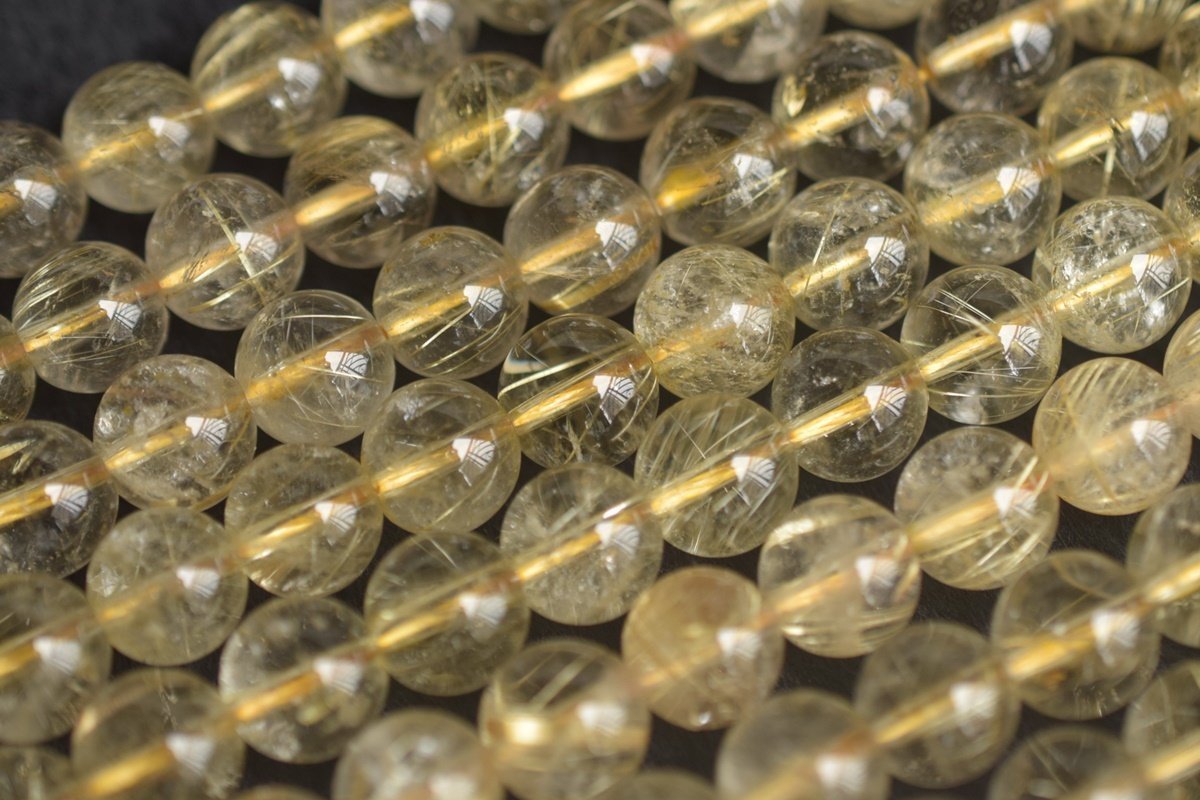 15.5" 8mm A Natural golden hair rutilated quartz round crystal beads