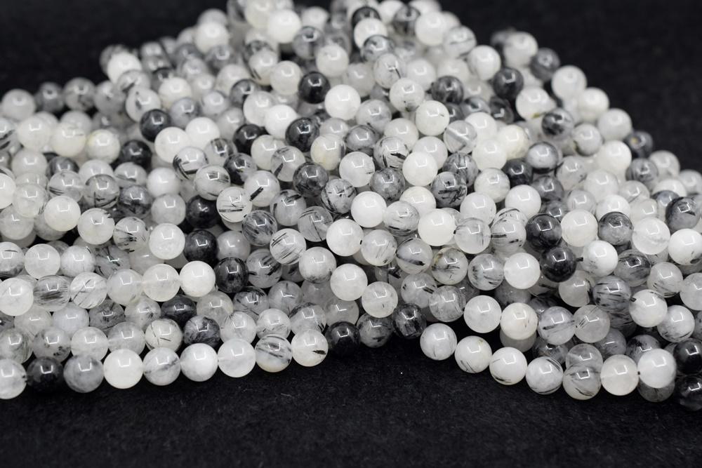 15.5" Natural 8mm black rutilated quartz round crystal beads