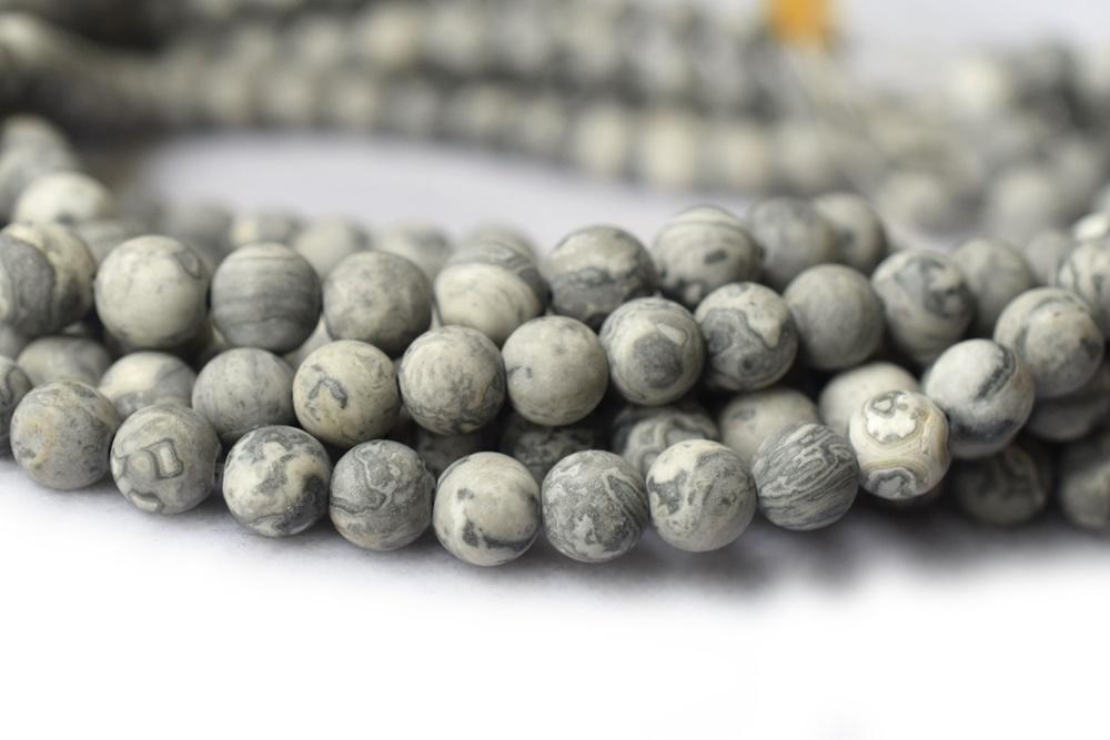 15.5" 6mm Natural matte grey map stone round beads,frosted Grey Picasso Jasper