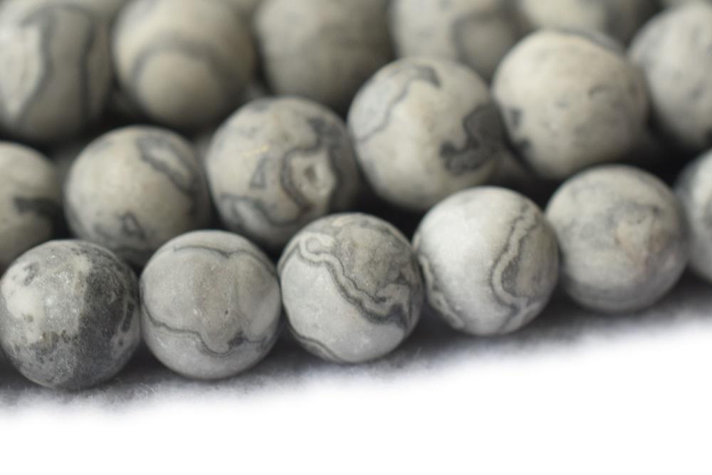 15.5" 10mm Natural matte grey map stone round beads,frosted Grey Picasso Jasper
