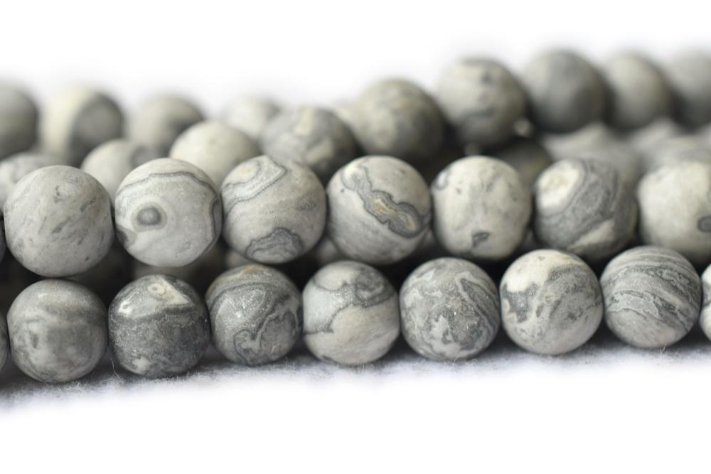 15.5" 8mm Natural matte grey map stone round beads,frosted Grey Picasso Jasper