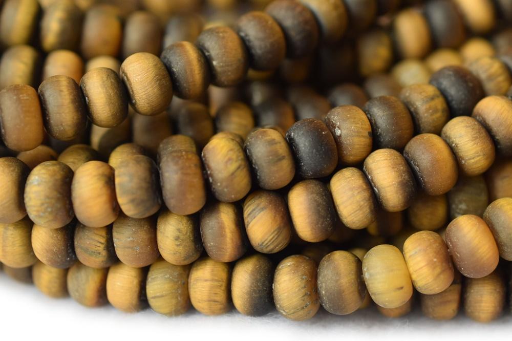 15.5" 4x6mm Matte/frosted yellow tiger eye roundel/rondelle beads