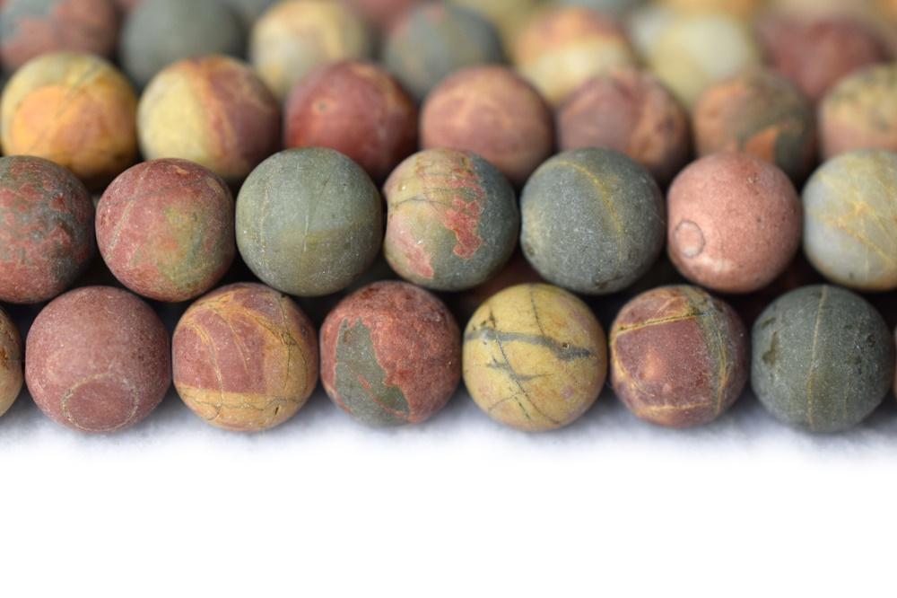 15.5" 10mm Natural matte/frosted Picasso Jasper round beads red line turquoise