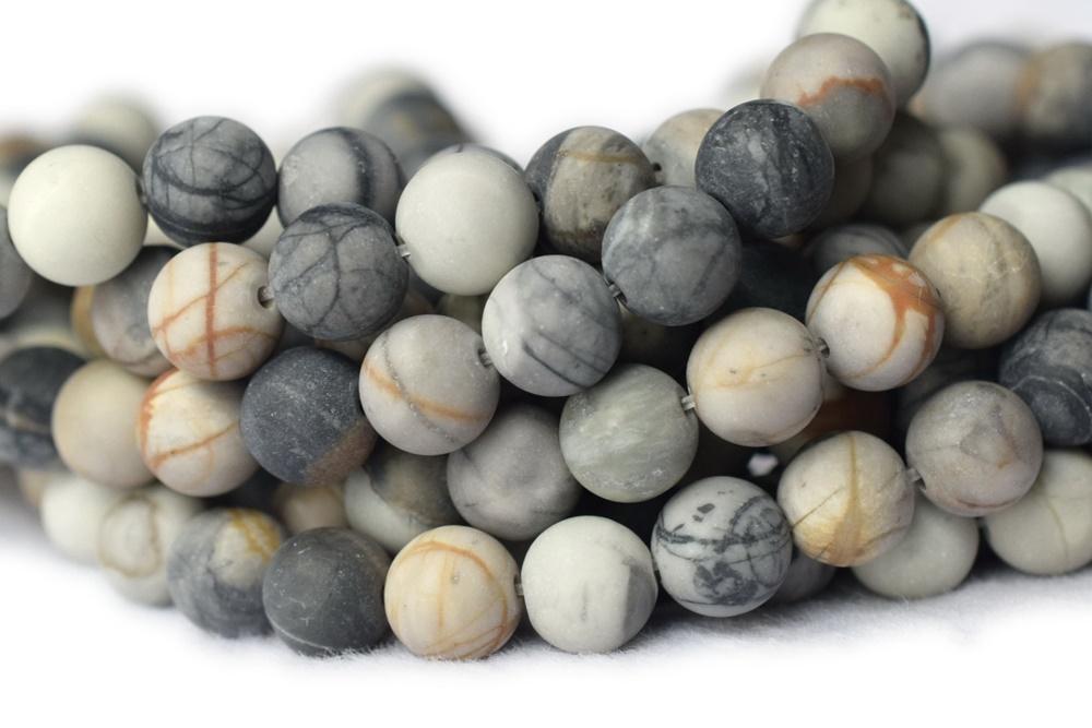 15.5" 8mm Natural matte/frosted Grey Picasso Jasper round beads