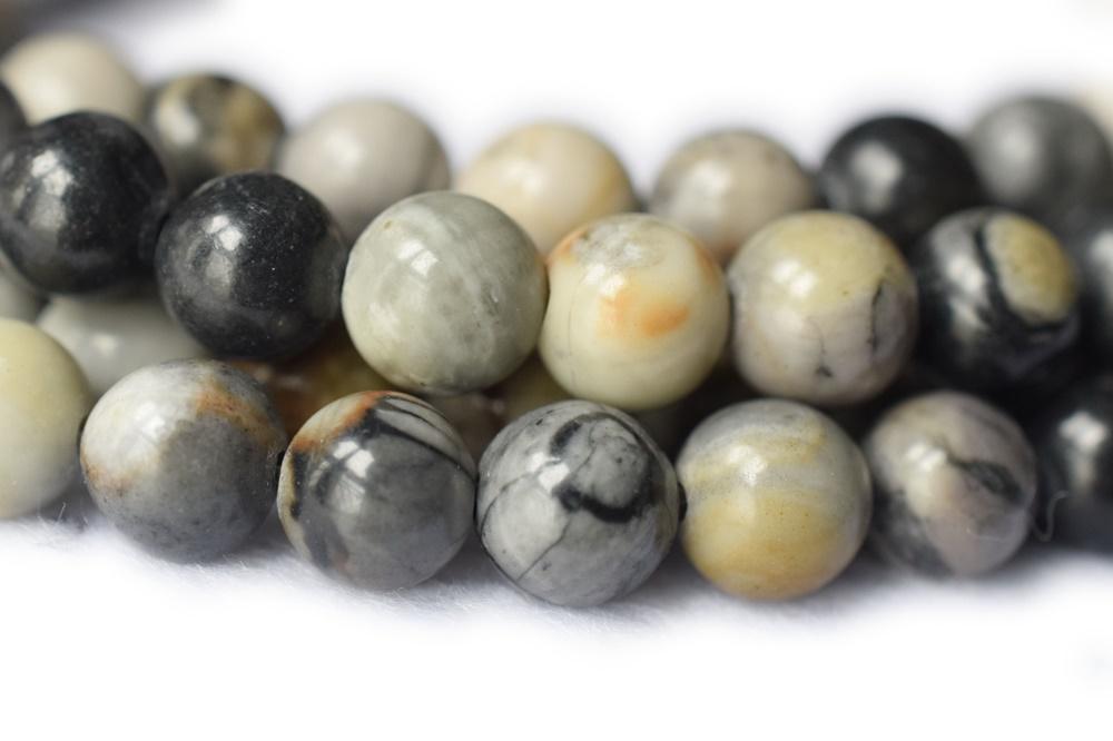 15.5" 8mm Natural Grey Picasso Jasper round semi precious stone beads