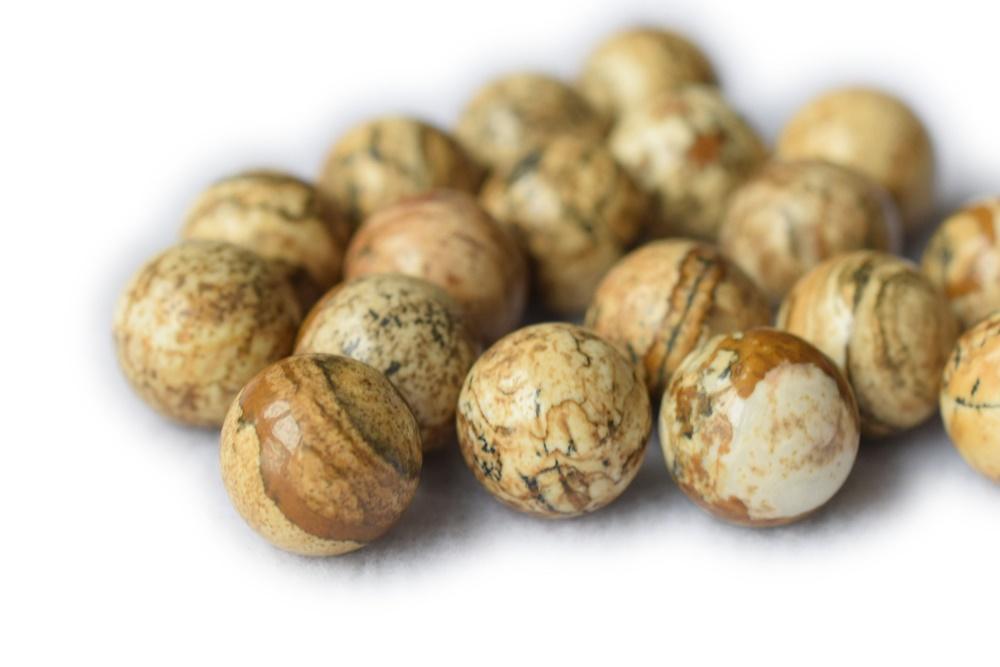 10pcs 12mm Natural picture jasper undrilled round single yellow stone beads