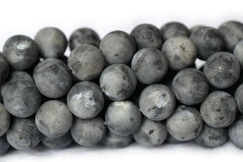 15.5" 10mm matte Black Labradorite round beads, Larvikite gemstone beads