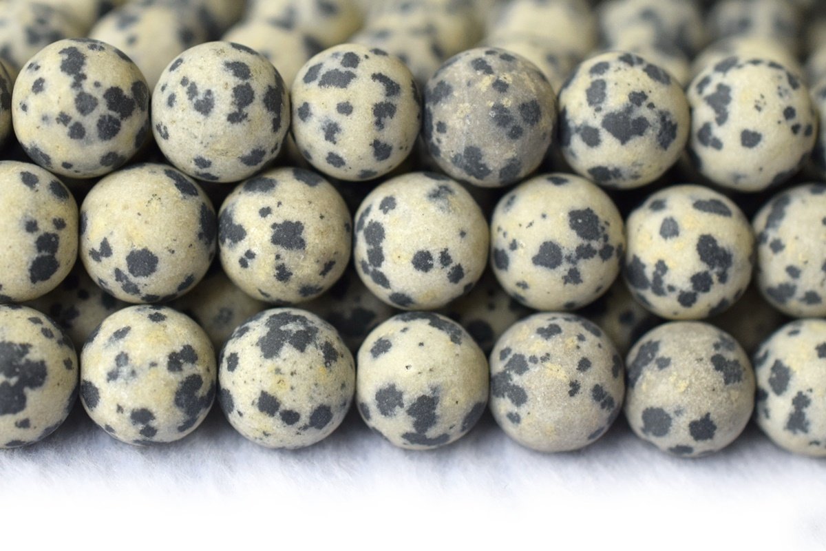 15" 10mm Natural matte/frosted dalmation jasper stone round beads