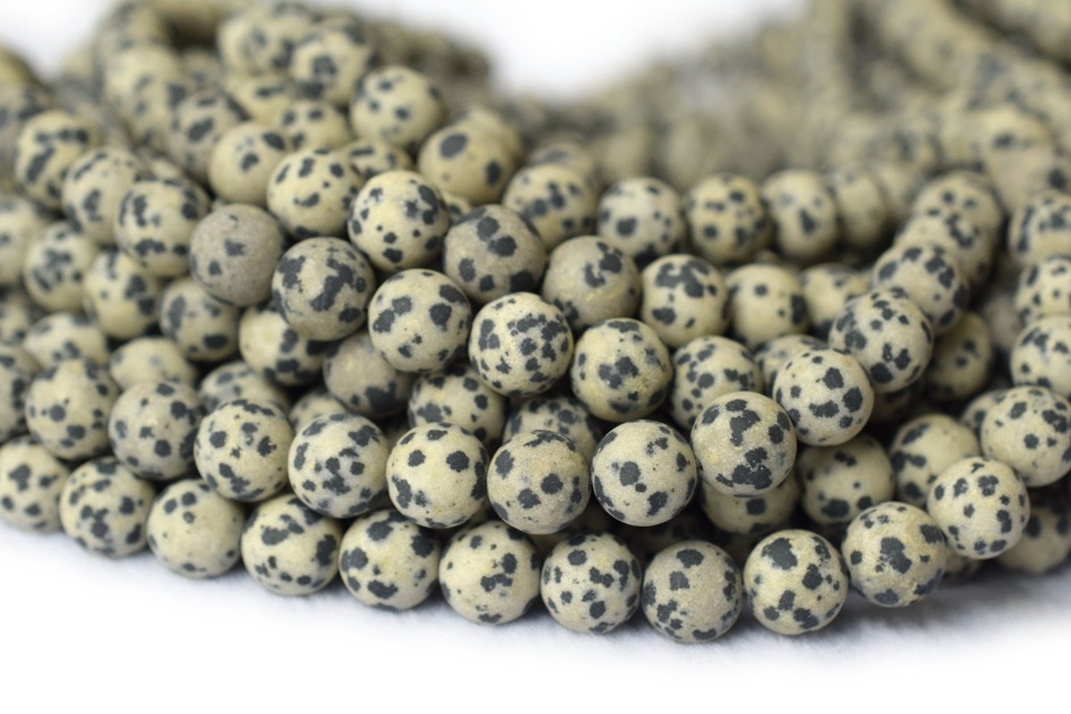 15" 8mm Natural matte/frosted dalmation jasper stone round beads