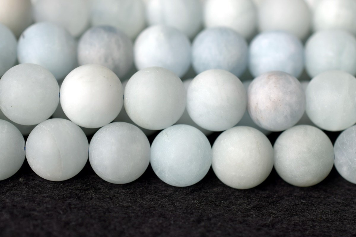15.5" 10mm Natural matte/frosted Aquamarine stone round beads AB