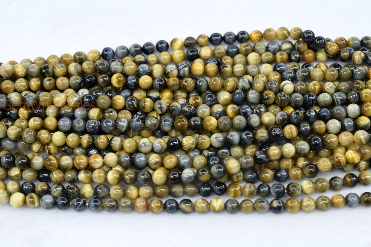 15.5" 8mm Natural yellow blue multi color tiger eye round beads