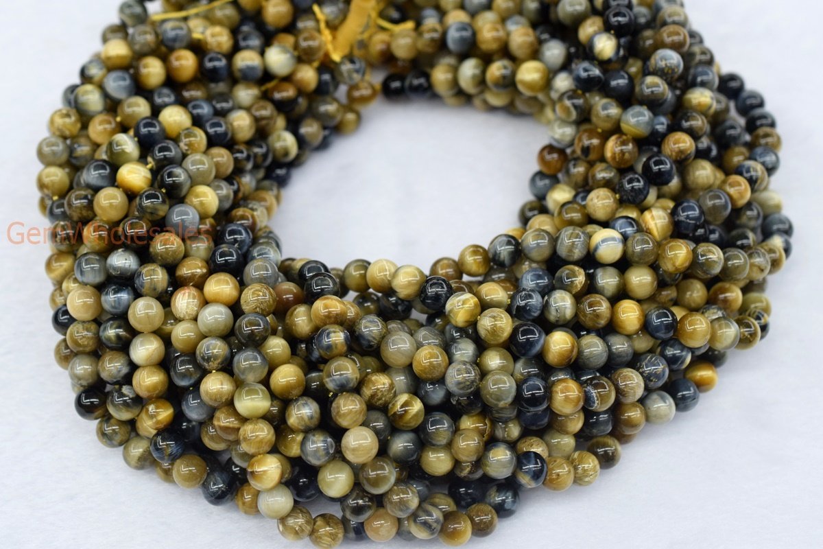 15.5" 8mm Natural yellow blue multi color tiger eye round beads