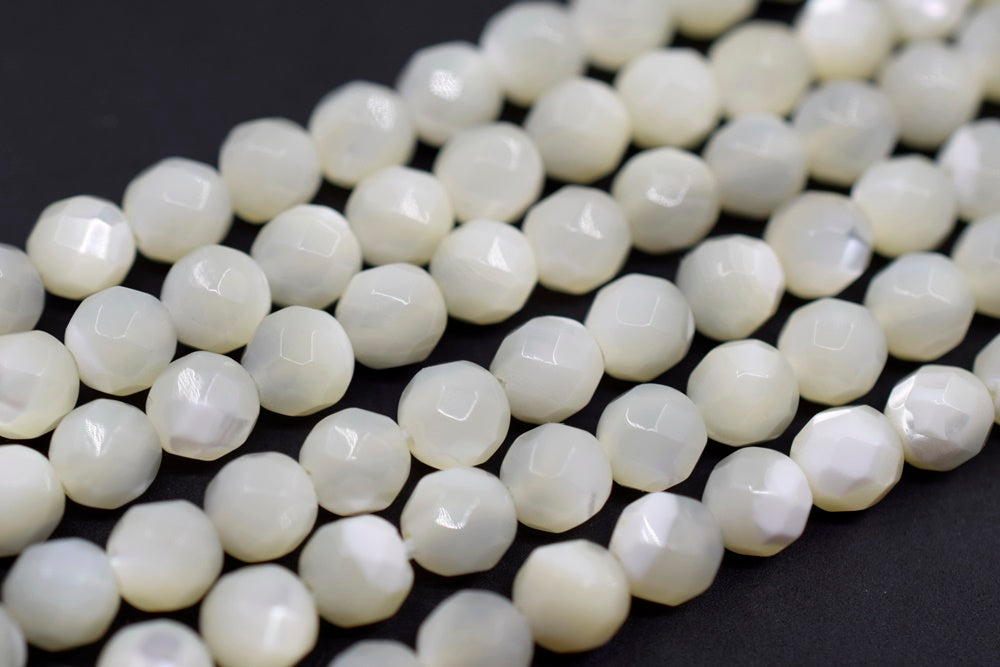 15.5" 3mm Natural white MOP round faceted beads ,white mother of pearl