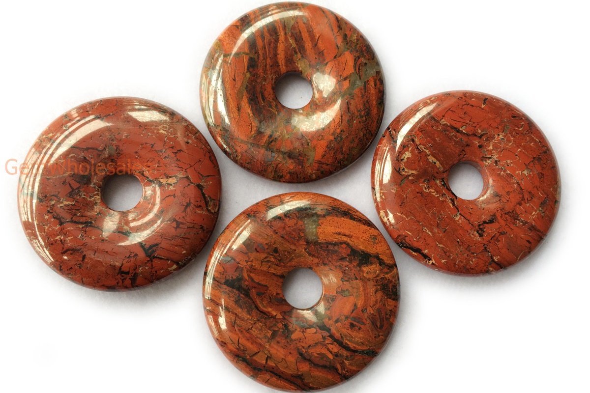 50mm natural flower red jasper stone Round donut pendant 1PC