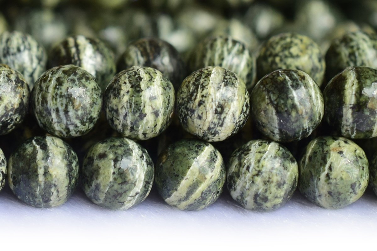 15.5" 8mm Natural green Zebra jasper stone round beads