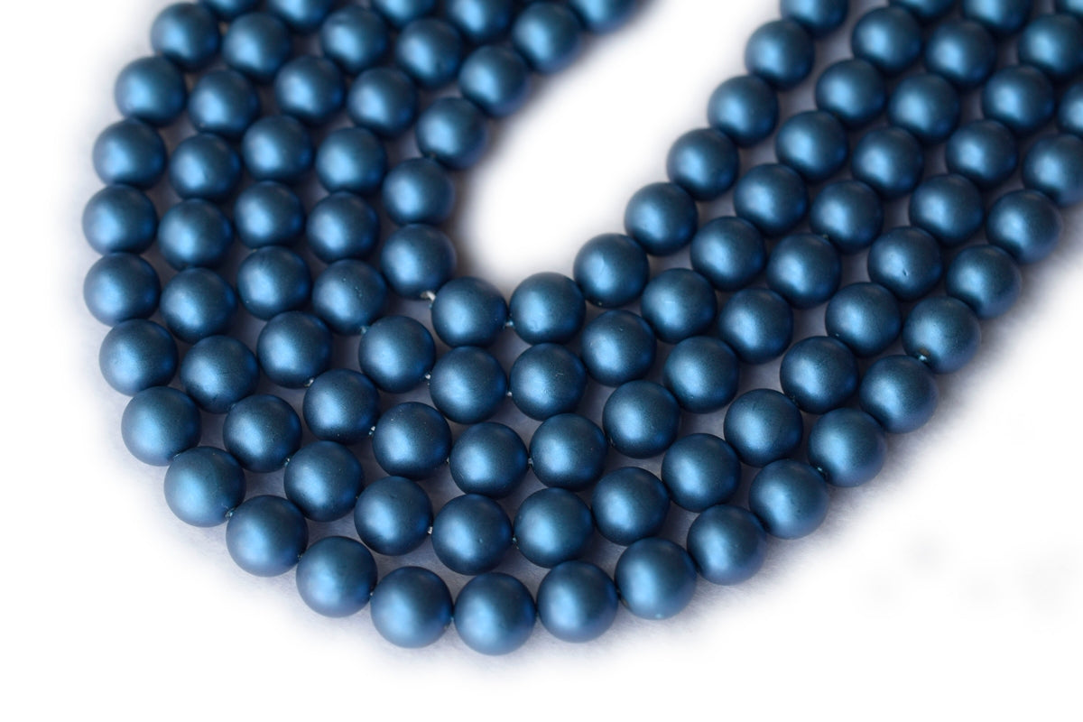 15.5" 8mm/10mm Dark blue Matte/frosted Shell pearl round beads
