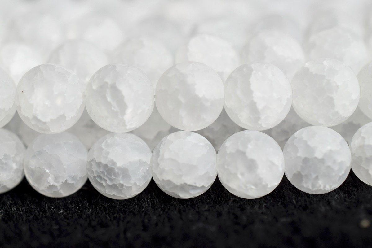15.5" Natural 10mm matte cracked rock crystal quartz round beads