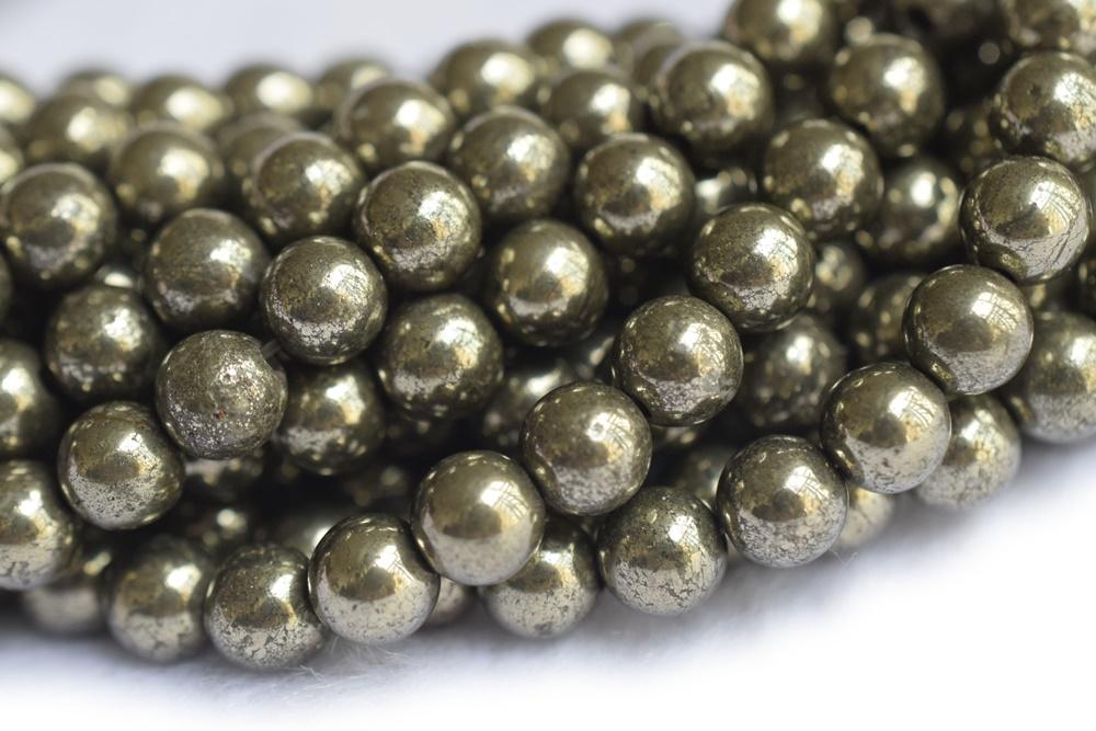 15.5" Natural Pyrite 4mm/6mm round beads, dark yellow gold color Gemstone beads