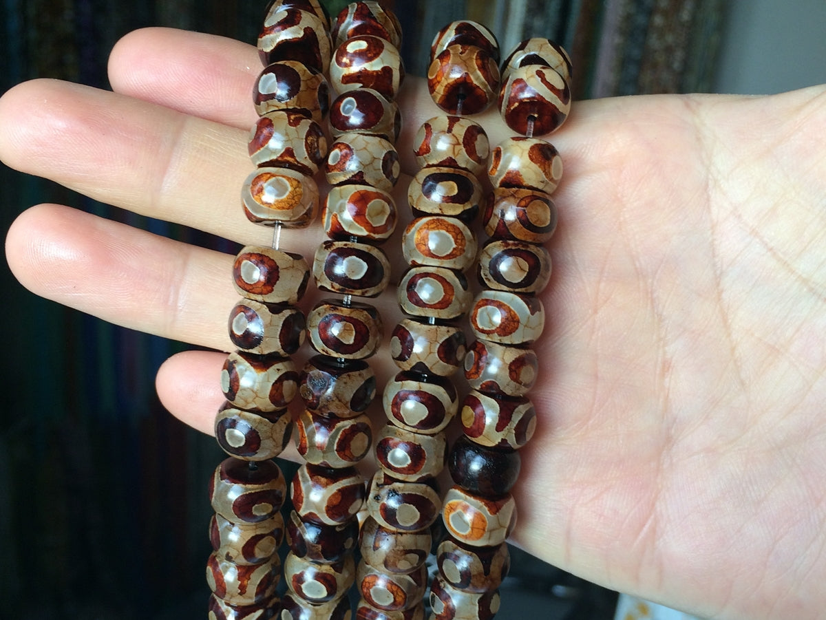14.5" 10x14mm Antique Brown Bulk tibetan DZI agate rondelle beads 3 eye