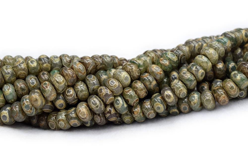 14.5" 10x14mm Antique Green Bulk tibetan DZI agate rondelle beads 3 eye