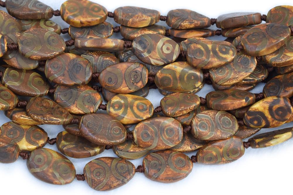 14" 20x30mm Antique brown Bulk tibetan Dzi agate twisted oval beads